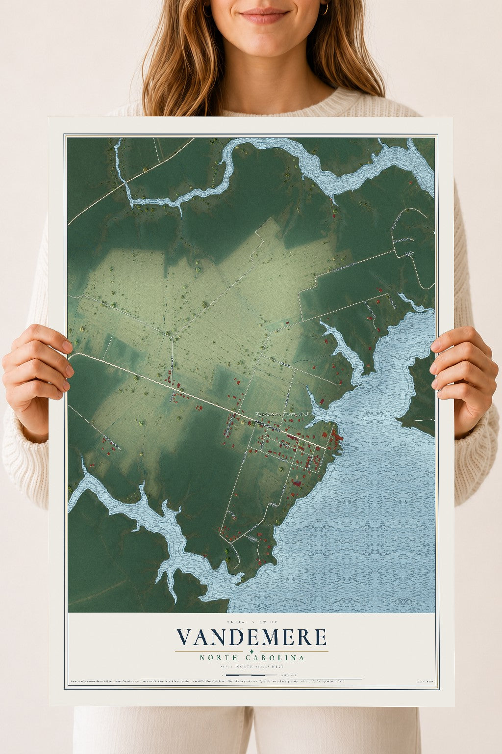 Map of Vandemere, North Carolina, 18 x 24 inch unframed archival matte print