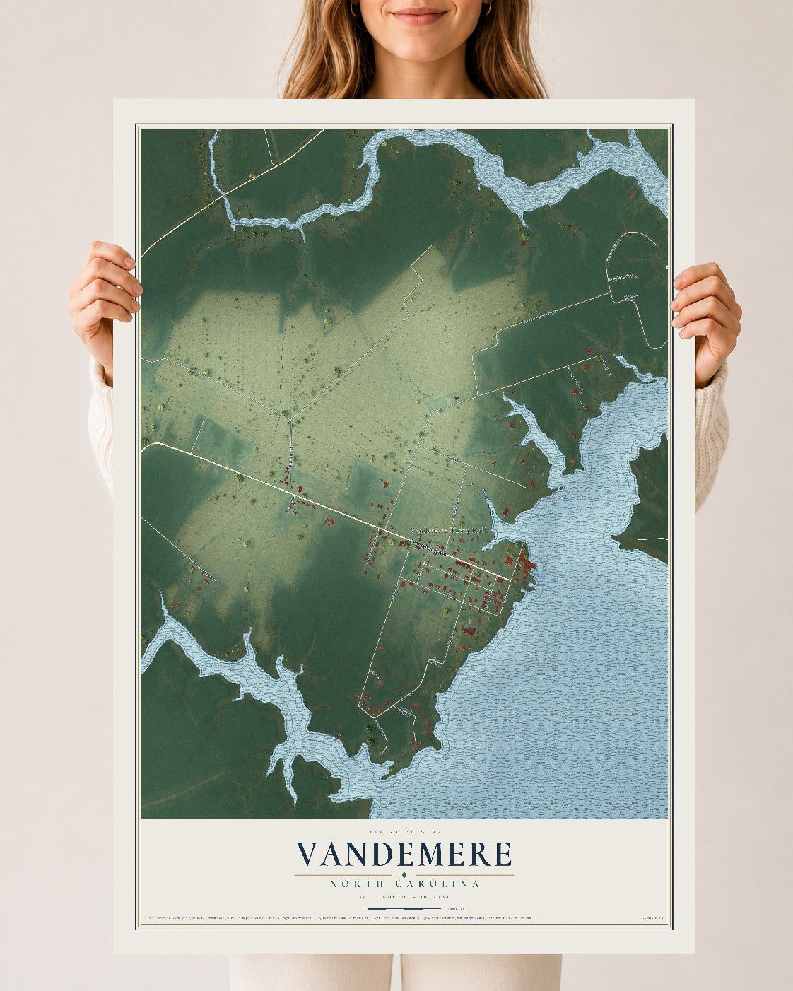 Map of Vandemere, North Carolina, 24 x 36 inch unframed archival matte print