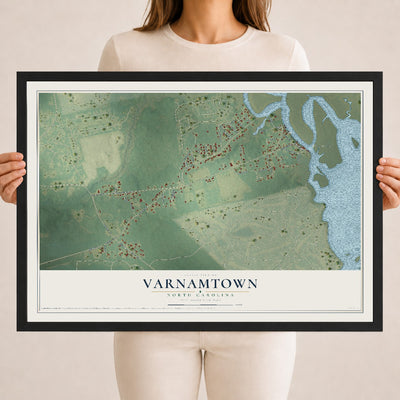 Map of Varnamtown, North Carolina, 18 x 24 inch print in a black wood frame