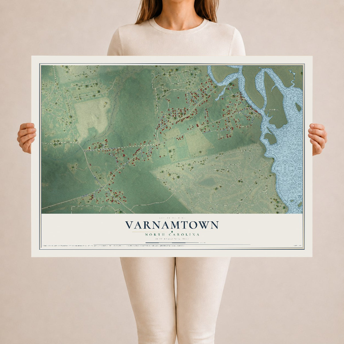 Map of Varnamtown, North Carolina, 24 x 36 inch unframed archival matte print
