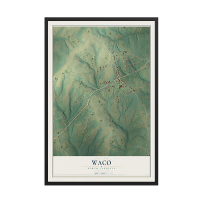 Map of Waco, North Carolina, 12 x 18 inch print in a black wood frame