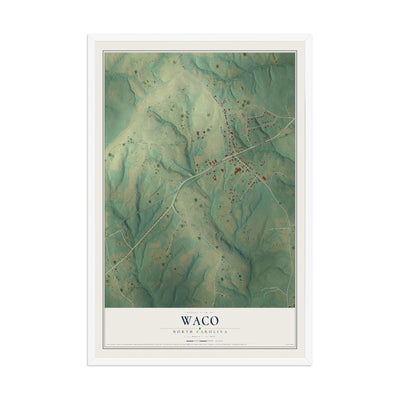 Map of Waco, North Carolina, 12 x 18 inch print in a white wood frame