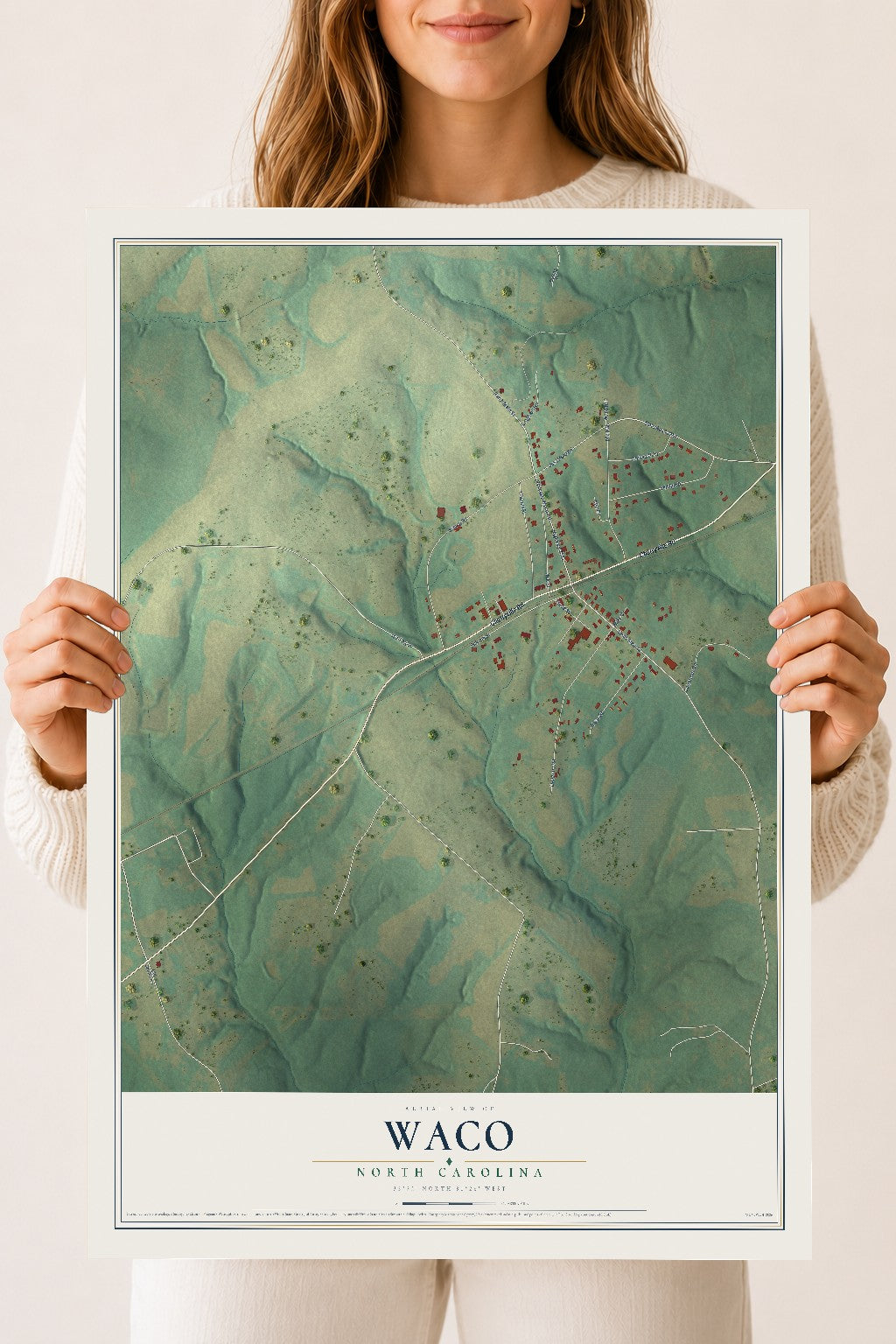 Map of Waco, North Carolina, 18 x 24 inch unframed archival matte print