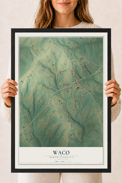 Map of Waco, North Carolina, 18 x 24 inch print in a black wood frame