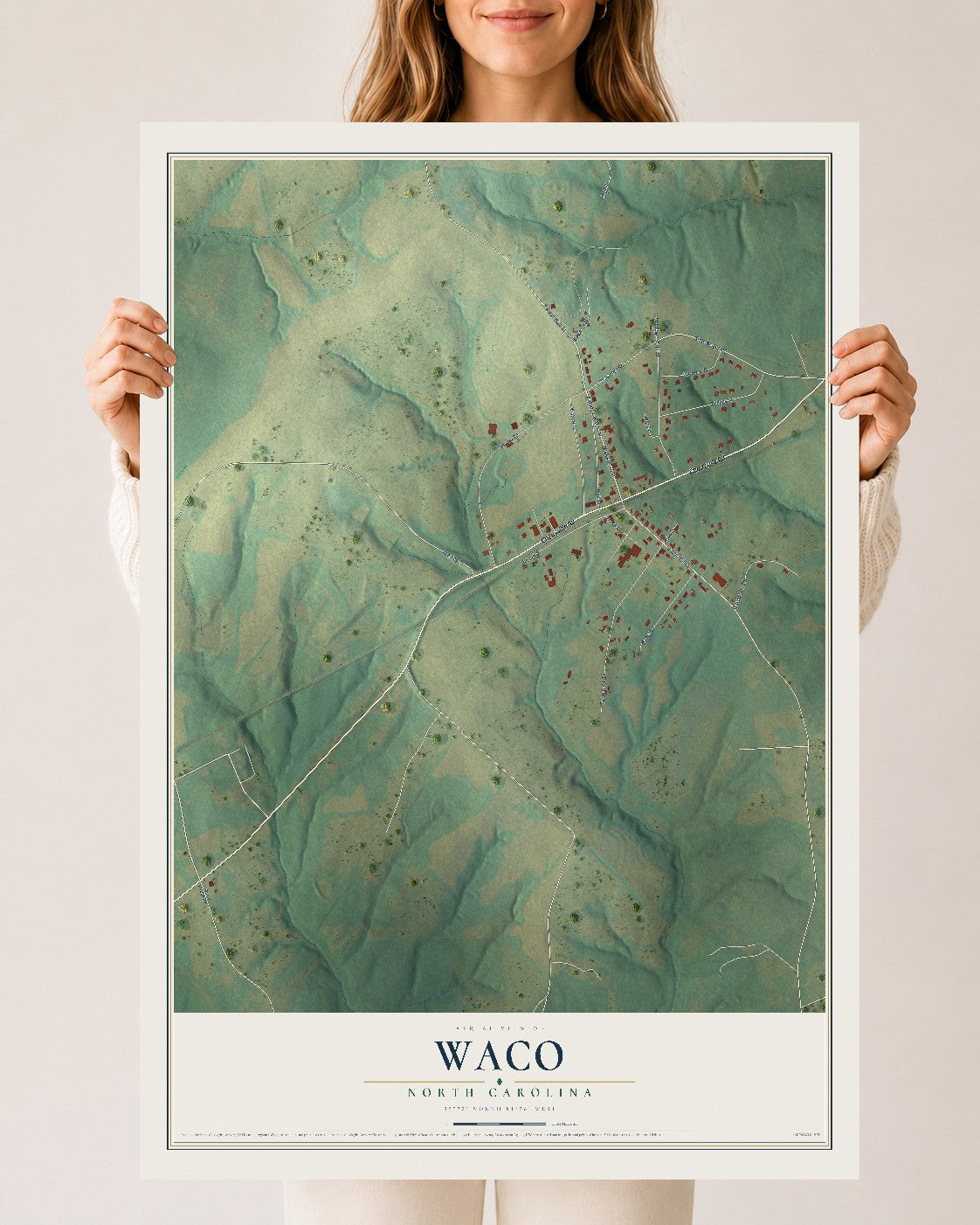 Map of Waco, North Carolina, 24 x 36 inch unframed archival matte print