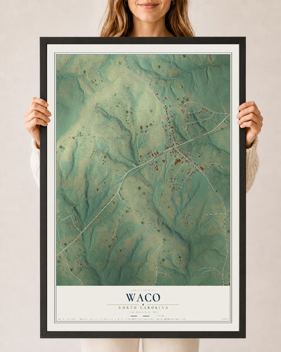 Map of Waco, North Carolina, 24 x 36 inch print in a black wood frame