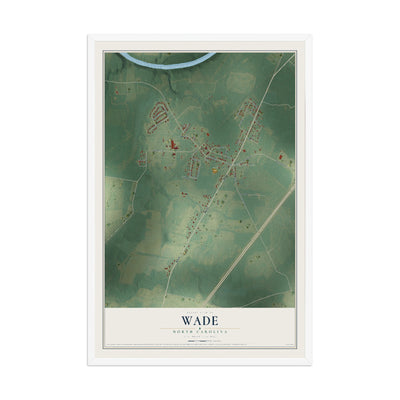 Map of Wade, North Carolina, 12 x 18 inch print in a white wood frame