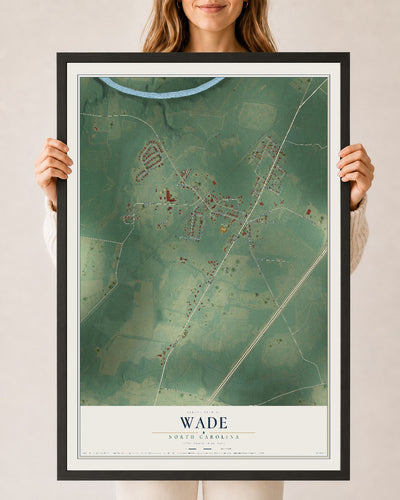 Map of Wade, North Carolina, 24 x 36 inch print in a black wood frame