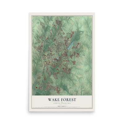 Map of Wake Forest, North Carolina, 12 x 18 inch unframed archival matte print