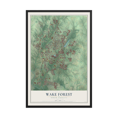 Map of Wake Forest, North Carolina, 12 x 18 inch print in a black wood frame