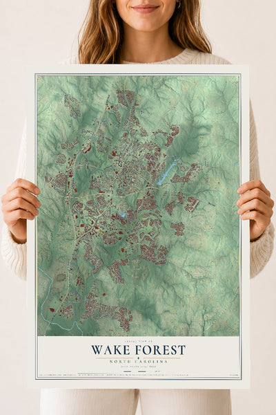 Map of Wake Forest, North Carolina, 18 x 24 inch unframed archival matte print