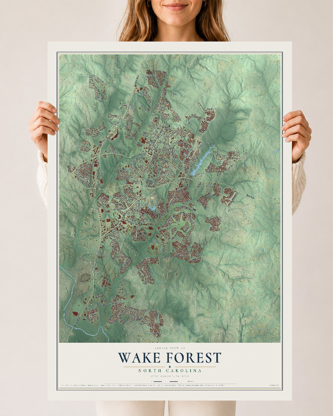 Map of Wake Forest, North Carolina, 24 x 36 inch unframed archival matte print