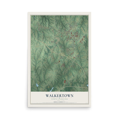 Map of Walkertown, North Carolina, 12 x 18 inch unframed archival matte print