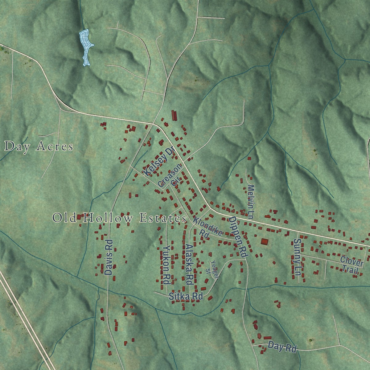 Second close-up of the map of Walkertown, North Carolina print showing more streets and buildings