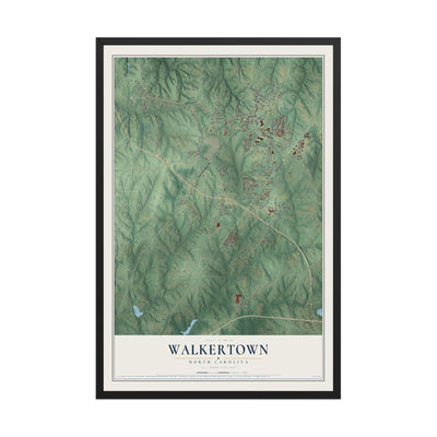 Map of Walkertown, North Carolina, 12 x 18 inch print in a black wood frame