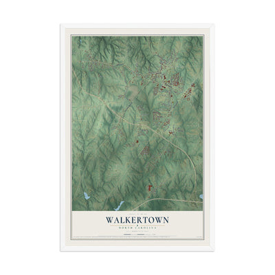 Map of Walkertown, North Carolina, 12 x 18 inch print in a white wood frame