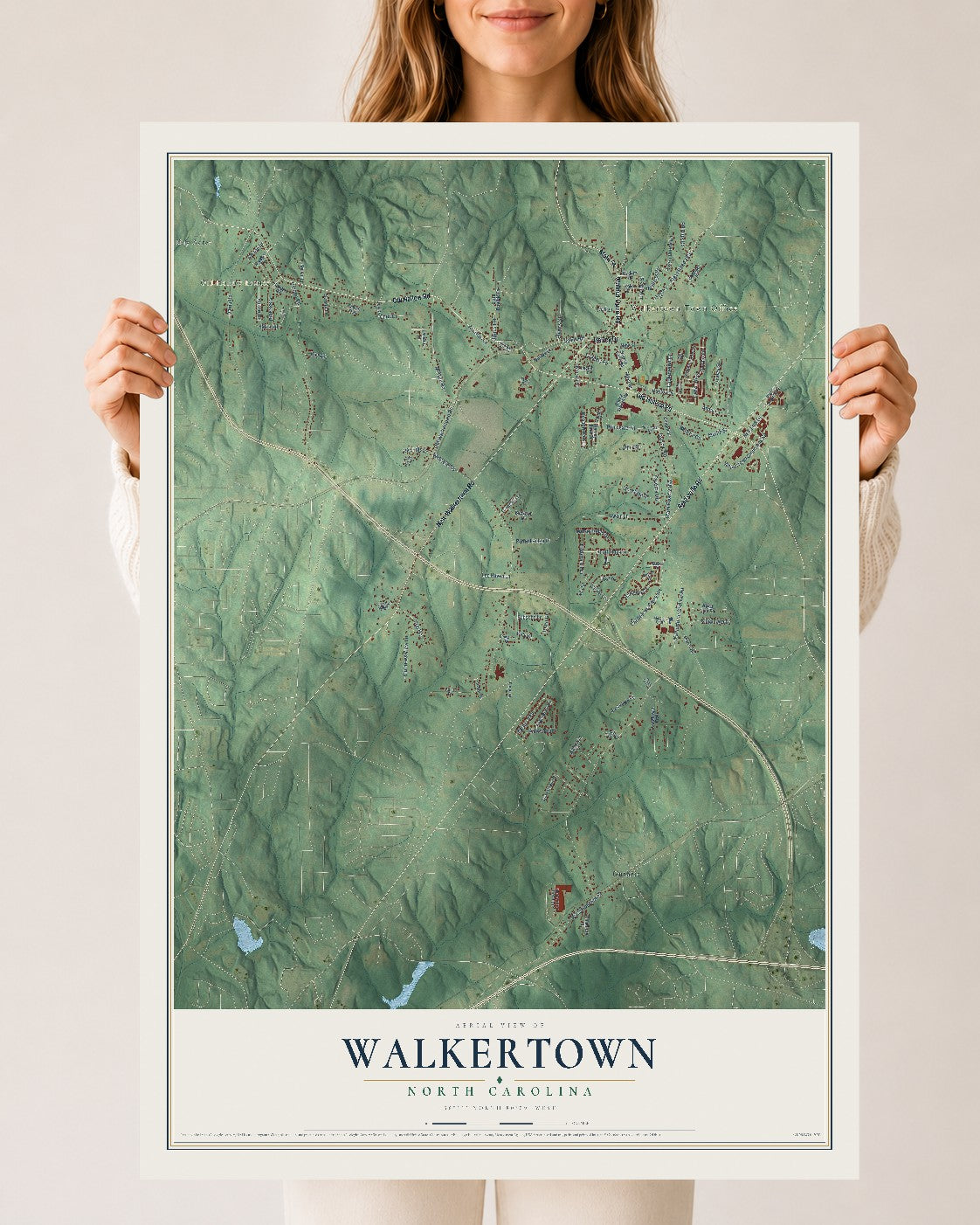 Map of Walkertown, North Carolina, 24 x 36 inch unframed archival matte print