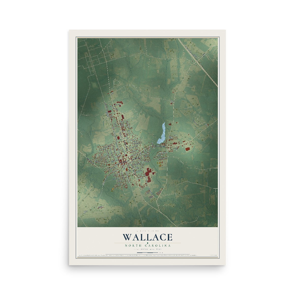 Map of Wallace, North Carolina, 12 x 18 inch unframed archival matte print