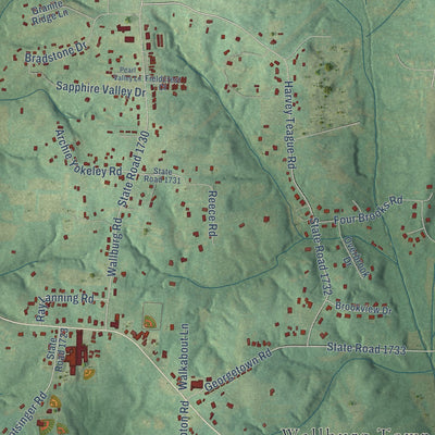 Second close-up of the map of Wallburg, North Carolina print showing more streets and buildings