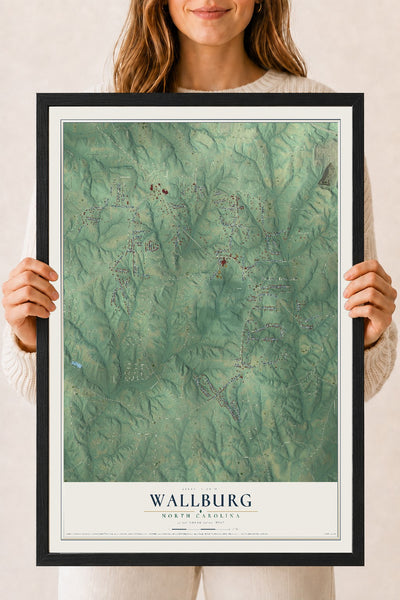 Map of Wallburg, North Carolina, 18 x 24 inch print in a black wood frame