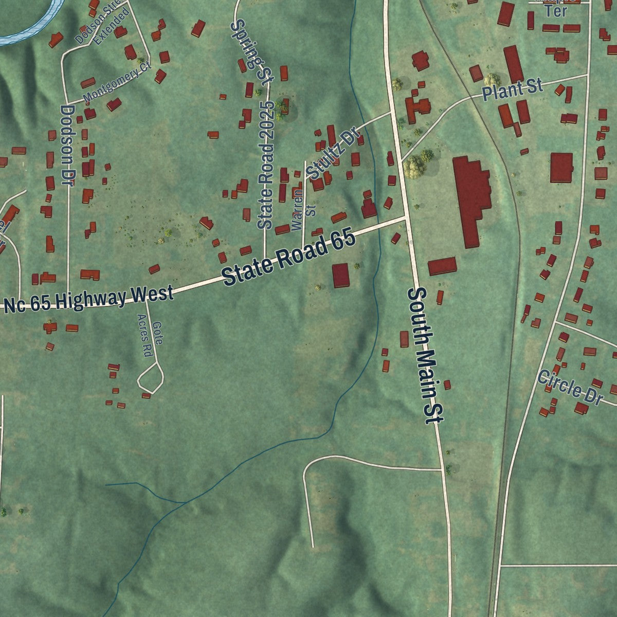 Second close-up of the map of Walnut Cove, North Carolina print showing more streets and buildings
