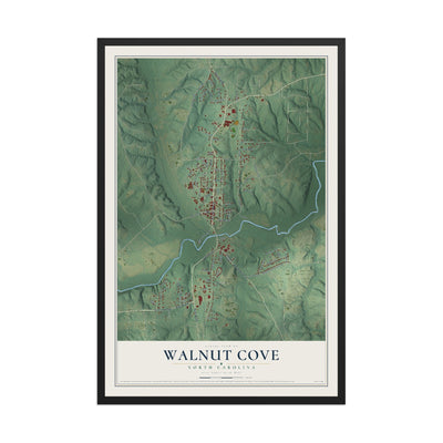 Map of Walnut Cove, North Carolina, 12 x 18 inch print in a black wood frame