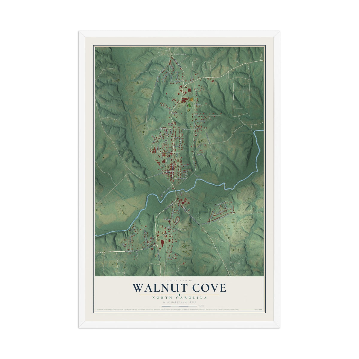 Map of Walnut Cove, North Carolina, 12 x 18 inch print in a white wood frame