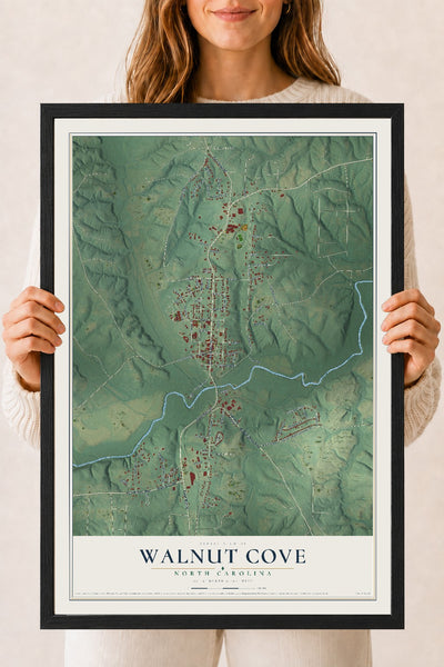 Map of Walnut Cove, North Carolina, 18 x 24 inch print in a black wood frame