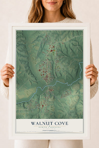 Map of Walnut Cove, North Carolina, 18 x 24 inch print in a white wood frame