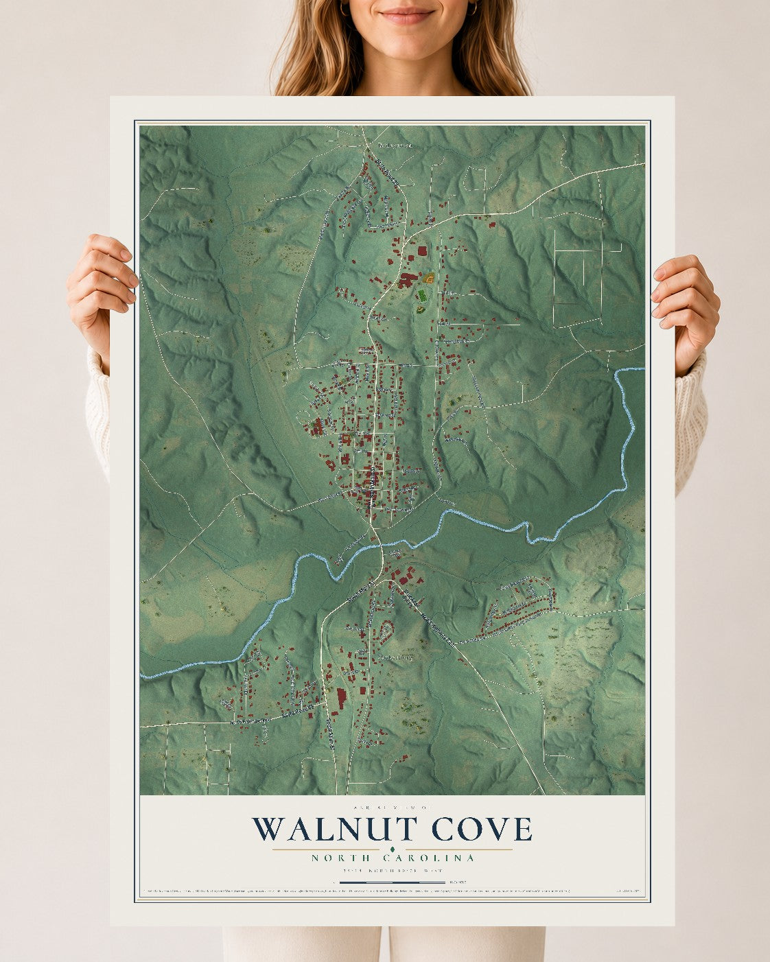 Map of Walnut Cove, North Carolina, 24 x 36 inch unframed archival matte print