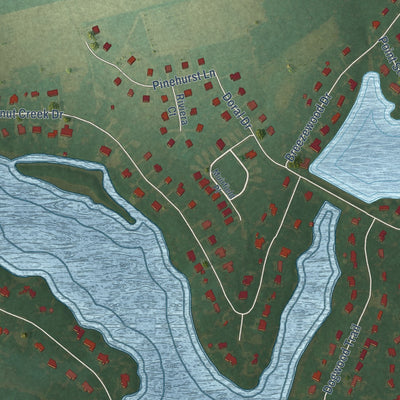 Close-up of the map of Walnut Creek, North Carolina print showing street and building detail