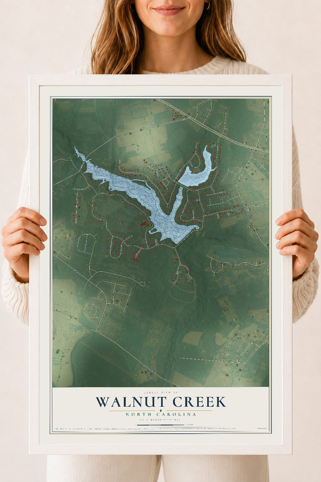 Map of Walnut Creek, North Carolina, 18 x 24 inch print in a white wood frame