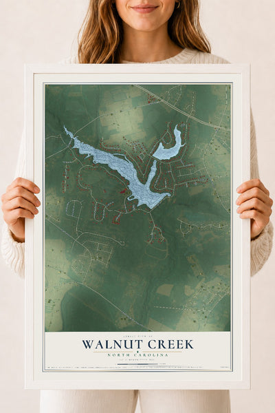 Map of Walnut Creek, North Carolina, 18 x 24 inch print in a white wood frame