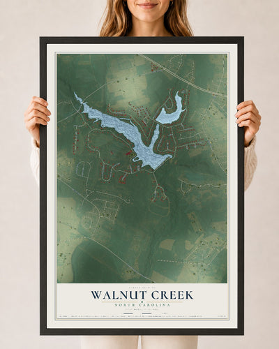 Map of Walnut Creek, North Carolina, 24 x 36 inch print in a black wood frame