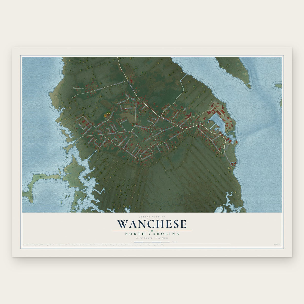 Wanchese, North Carolina map print, the full design