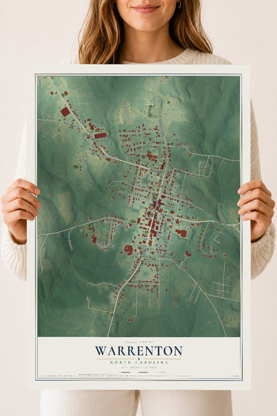 Map of Warrenton, North Carolina, 18 x 24 inch unframed archival matte print