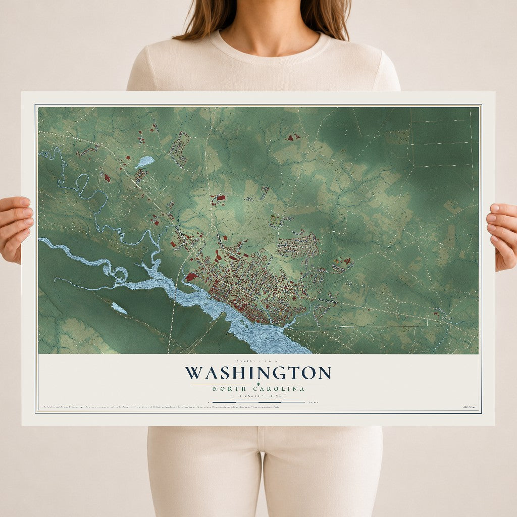 Map of Washington, North Carolina, 18 x 24 inch unframed archival matte print