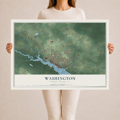 Map of Washington, North Carolina, 24 x 36 inch unframed archival matte print