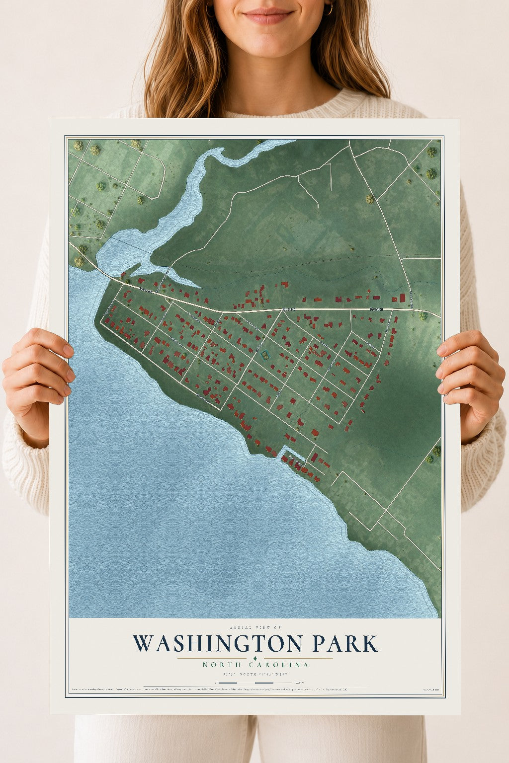 Map of Washington Park, North Carolina, 18 x 24 inch unframed archival matte print