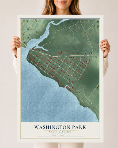 Map of Washington Park, North Carolina, 24 x 36 inch unframed archival matte print