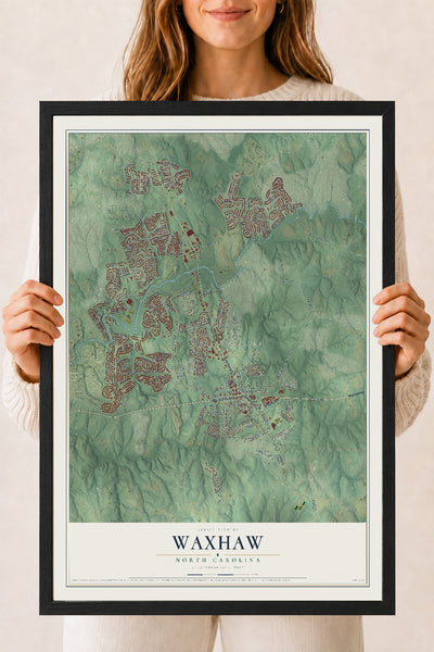 Map of Waxhaw, North Carolina, 18 x 24 inch print in a black wood frame