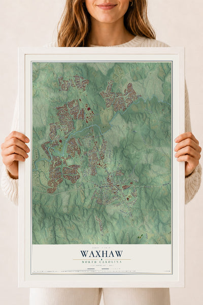Map of Waxhaw, North Carolina, 18 x 24 inch print in a white wood frame