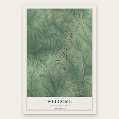 Welcome, North Carolina map print, the full design
