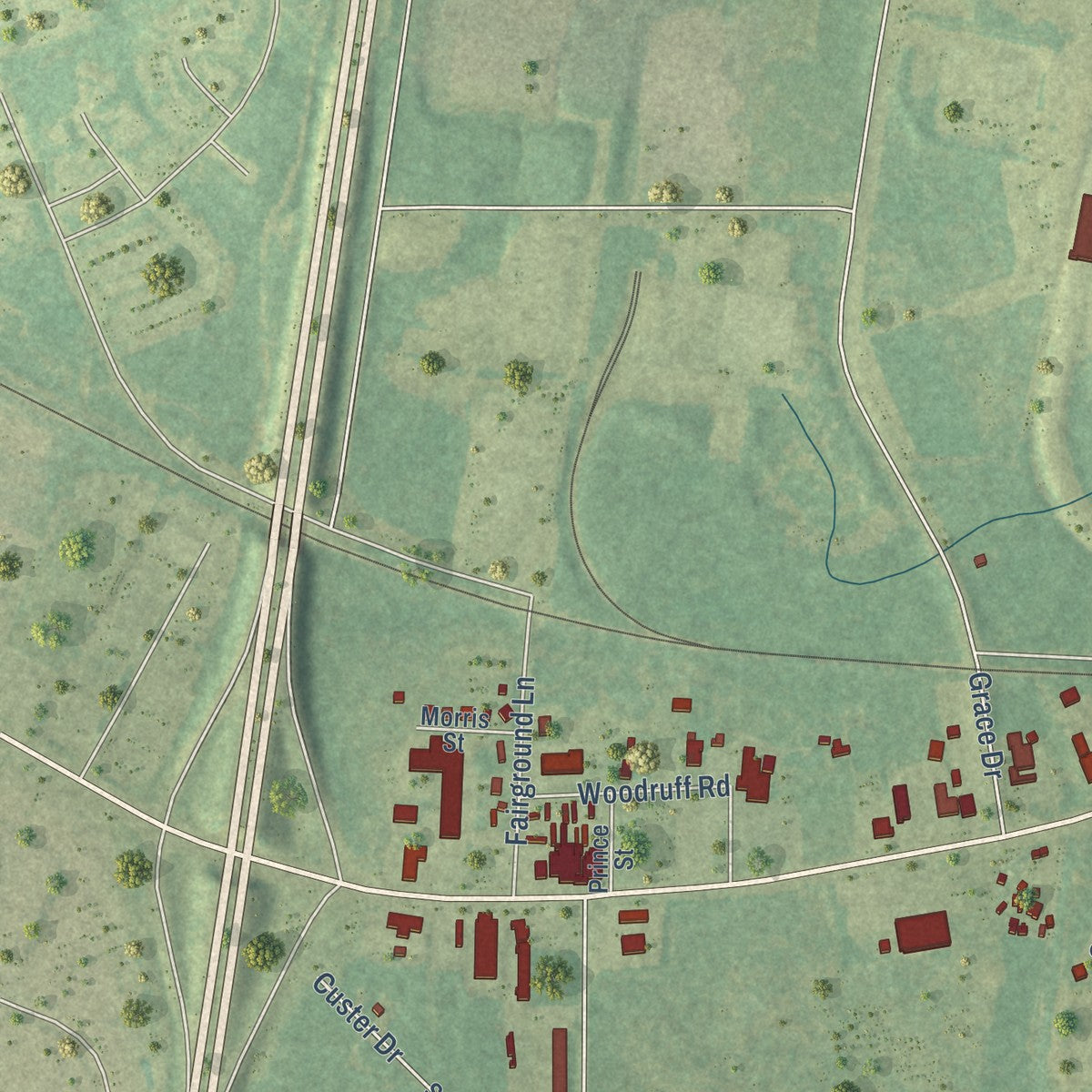 Second close-up of the map of Weldon, North Carolina print showing more streets and buildings