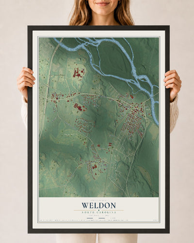 Map of Weldon, North Carolina, 24 x 36 inch print in a black wood frame