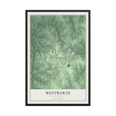 Map of Wentworth, North Carolina, 12 x 18 inch print in a black wood frame