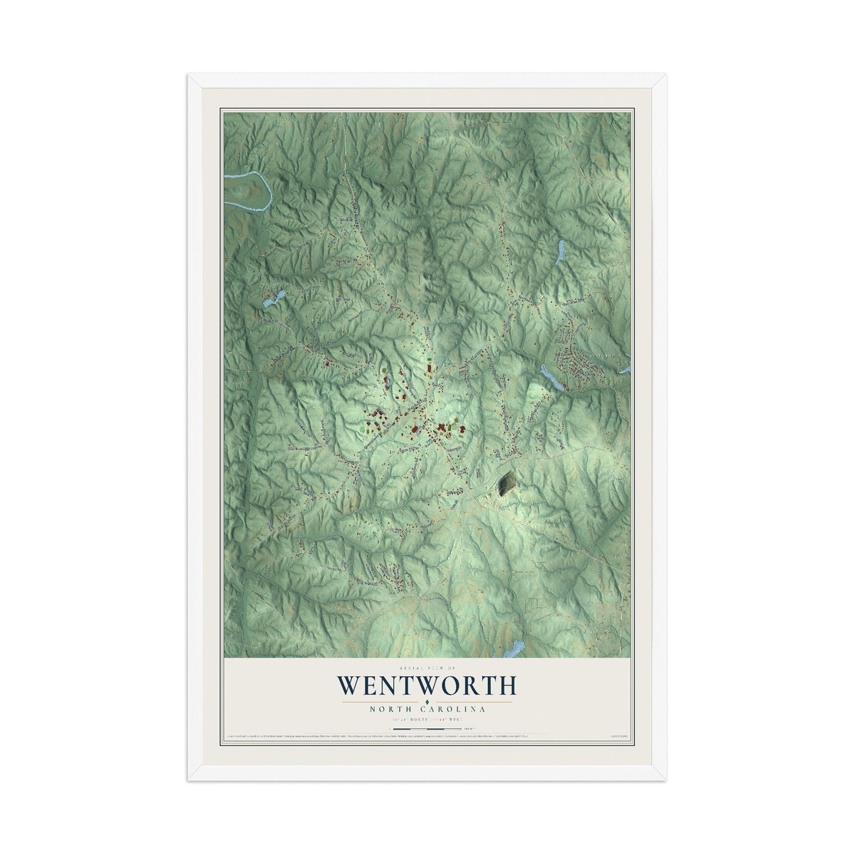 Map of Wentworth, North Carolina, 12 x 18 inch print in a white wood frame
