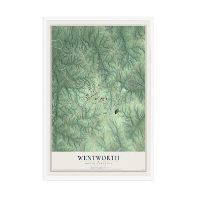 Map of Wentworth, North Carolina, 12 x 18 inch print in a white wood frame