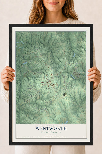 Map of Wentworth, North Carolina, 18 x 24 inch print in a black wood frame