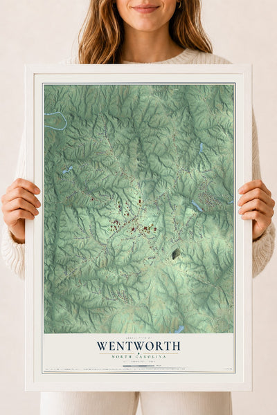 Map of Wentworth, North Carolina, 18 x 24 inch print in a white wood frame